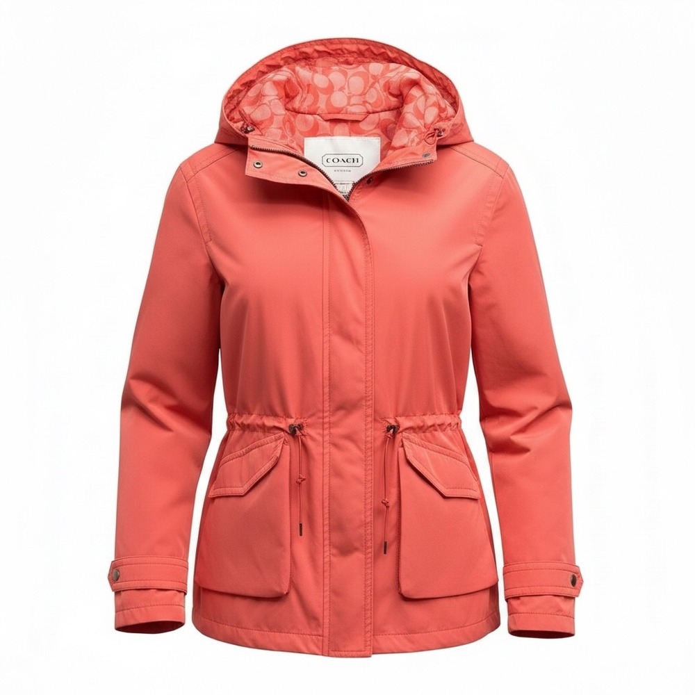 Y2K COACH Orange‎ Anorak Rain Jacket Hooded Large Parka Granola Luxe